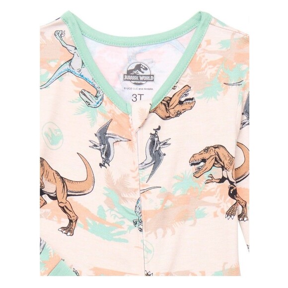 Jurassic World Toddlers' 5T One-Piece Sleeper Dinosaurs Kids Pajamas Rex Brown - Picture 2 of 3